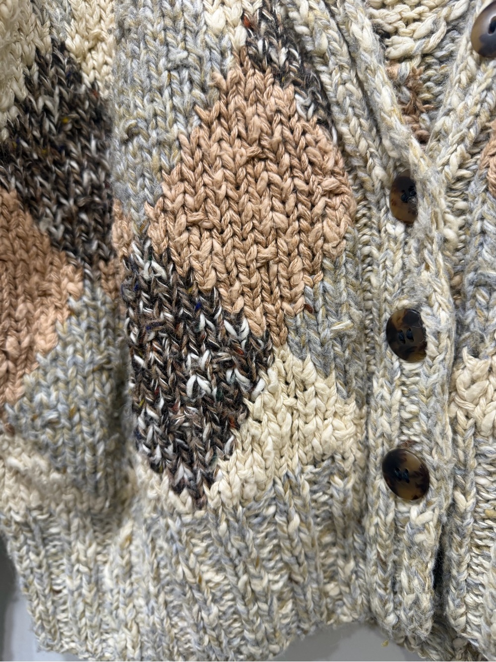 Vintage Liz Claiborne Argyle Knit Cardigan Sweater - Cream & Brown - Picture 3 of 4